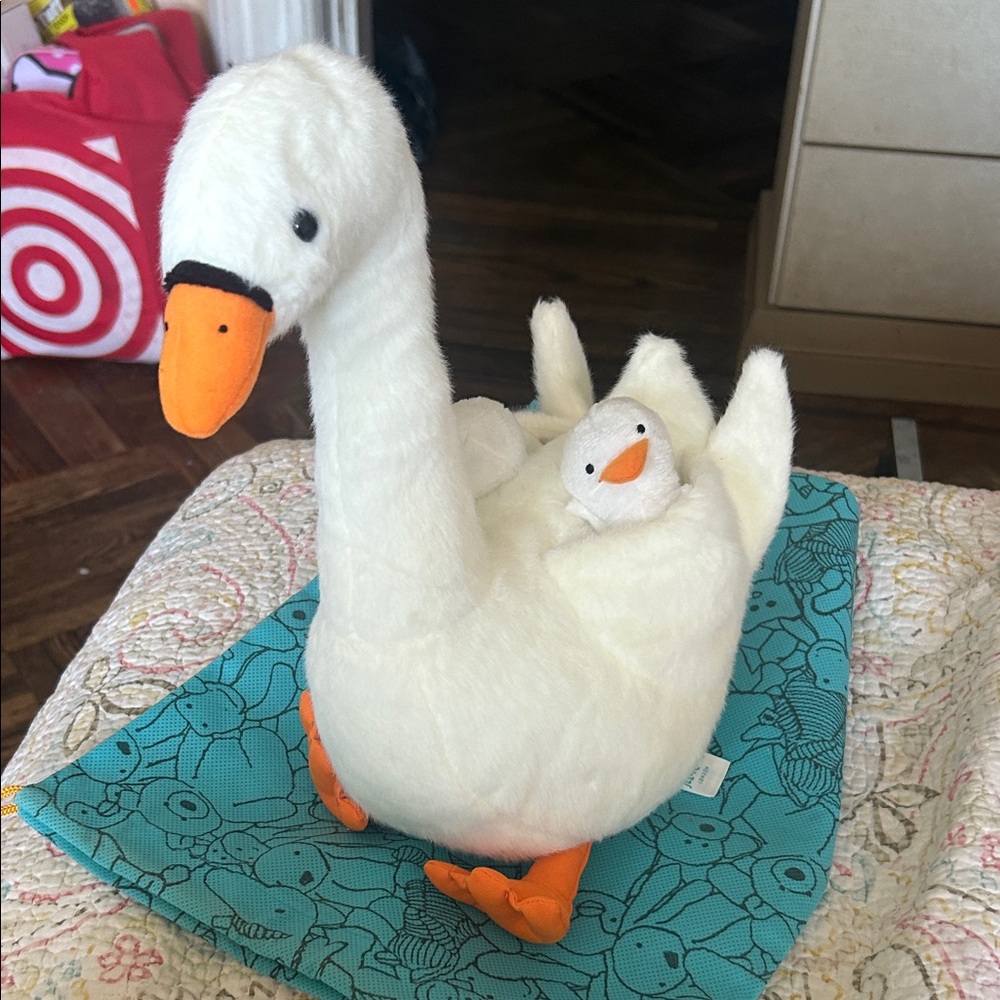White Plush Swan with Baby - Soft Bird Toy